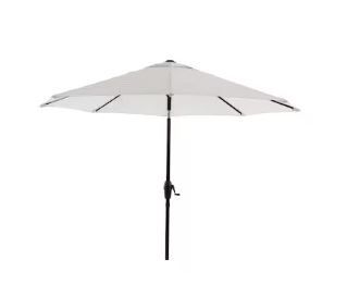 Photo 1 of ***USED*** allen + roth 9-ft Aluminum Tan Striped Auto-tilt Market Patio Umbrella With Crank Handle