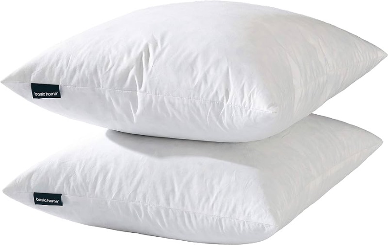Photo 1 of 16x16 Euro Throw Pillow Inserts-Down Feather Pillow Inserts-Cotton Fabric-Set of 2-White.