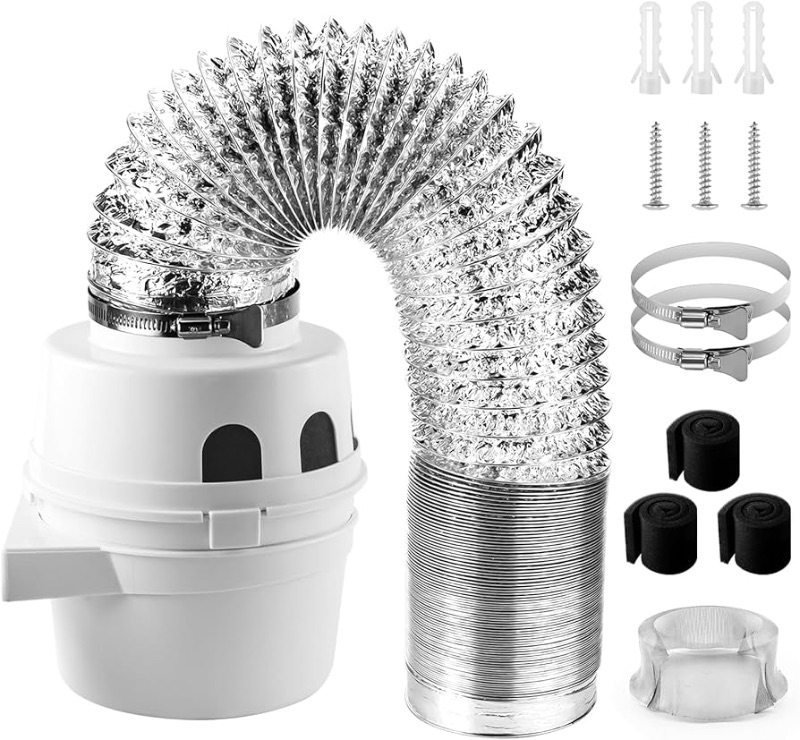 Photo 1 of [UPGRADED]TDIDVKZW 4 Inch Indoor Dryer Vent Kit Filter 3 In 1 Filter Bucket with 8 Feet Proflex Ducting Hose for Electric Dryers, White by Cenipar