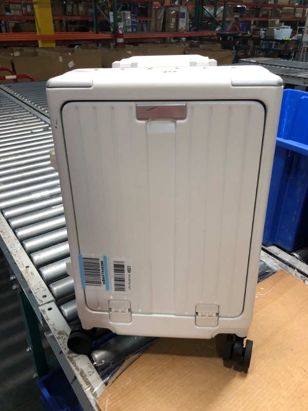 Photo 2 of ***USED MINOR SMALL MARKS AND SCRATCHES***Carry-On Luggage with Front Pocket,20" PC Hardshell Suitcase with Silent Spinner Wheels,USB/Type-C Charging Port,Phone Holder&Cup Hplder,White