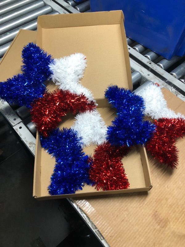 Photo 2 of 3 Pcs Patriotic Wreath, 4th of July Decorations for Front Door Red White and Blue Artificial Star Shaped Wreath for Independence Day Memorial Day Party Home Window Indoor Outdoor Decor