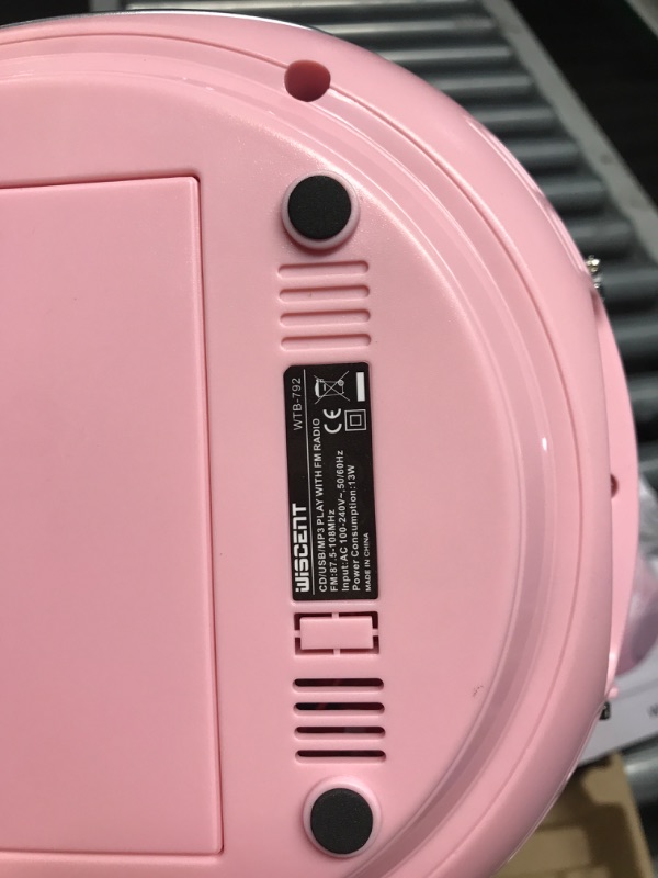 Photo 3 of **NON-REFUNDABLE, PARTS ONLY** Portable CD Player Boombox with Bluetooth,FM Radio,USB MP3 Playback,AUX-in,Headphone Jack,CD-R/RW and MP3 CDs Compatible,Small CD Player for Home or Outdoor Pink