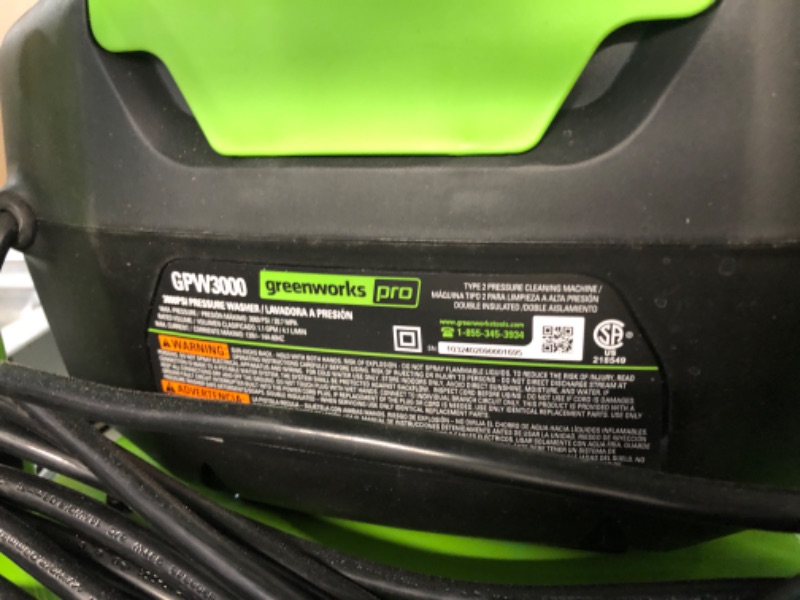 Photo 8 of *** LOOK AT NOTES**  Greenworks Pro 3000 PSI 2-GPM Cold Water Electric Pressure Washer with 5 Spray Tips