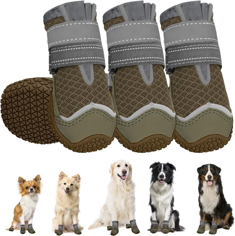 Photo 1 of (READ FULL POST) SlowTon Dog Shoes for Large Small Medium Dogs - Breathable Dog Boots for Summer Hot Pavement, Paw Protector for Outdoor Walking Winter Snow, Anti-Slip Rubber Dog Booties for Hardwood Floor (Brown, 3)
