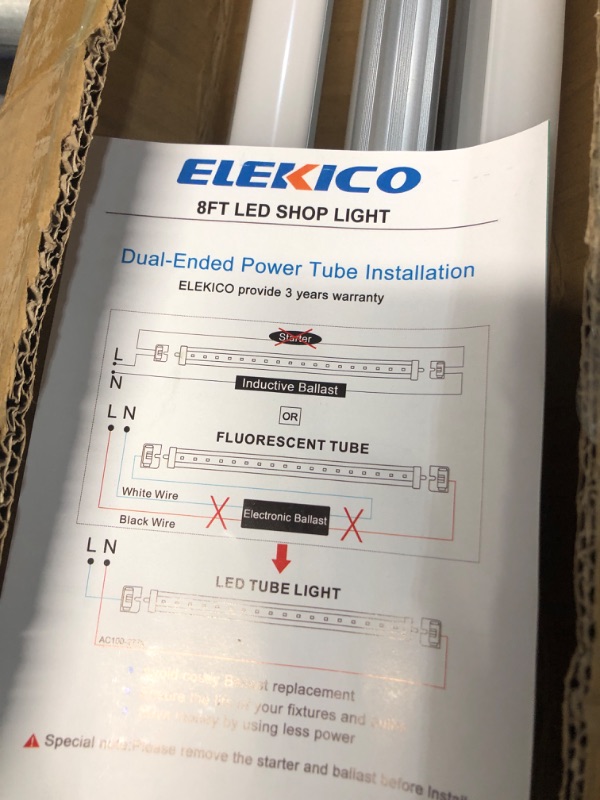 Photo 4 of (READ FULL POST) ELEKICO 8FT Led Bulbs, Double Row Super Bright 72W 5000K T8 8FT Led Shop Ligh...
