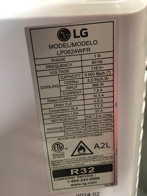 Photo 6 of ***USED AND DIRTY - POWERS ON - LIKELY MISSING PARTS - SEE PICTURES***
LG LP0624WFR Portable Air Conditioner w/Remote, Cools 250 Sq.Ft, Quiet Operation, 115V, 6,000 BTU (9700 ASHRAE), White