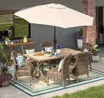 Photo 1 of  2 allen + roth 9-ft Aluminum Tan Striped Auto-tilt Market Patio