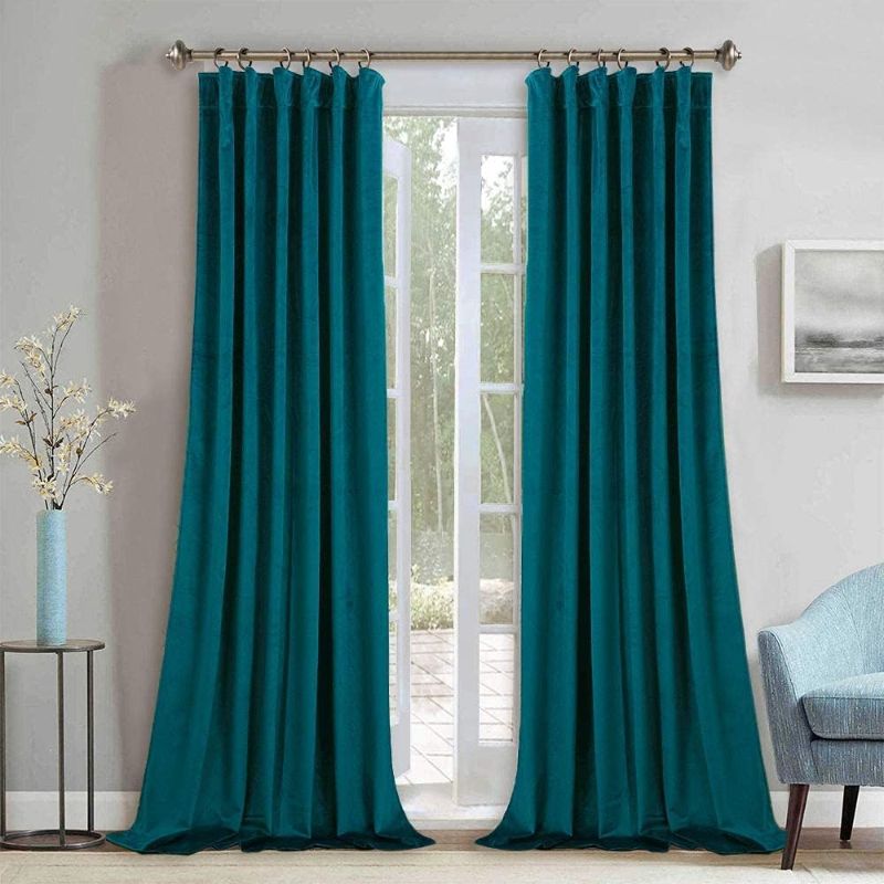 Photo 1 of ***SEE PICTURES, STOCK PHOTO LOOKS DARKER, THEY ARE LIGHT BLUE**

StangH Extra Long Velvet Blackout Drapes - Super Soft Smooth Velvet Curtains Heat Blocking Soundproof Panels for Bedroom/Sliding Door/Large Window, Teal, W52 x L120, 2 Pcs

