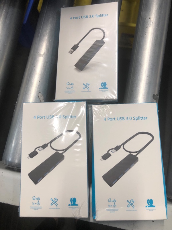 Photo 2 of ***FACTORY SEALED*** 3 PACK 4 in 1 USB Hub, USB 3.0 Hub 5Gbps with USB C Extension, Slimline USB Splitter Adapter 