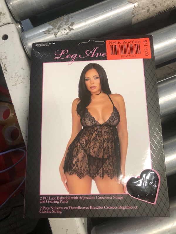 Photo 2 of ***FACTORY SEALED***
Leg Avenue Women's 2 Pc Floral Lace Babydoll With Eyelash Lace Scalloped Hem, And G-String Panty Set Small