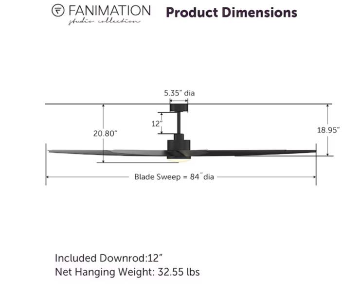 Photo 4 of (READ FULL POST) Fanimation Studio Collection EightyFour 84-in Black Color-changing Integrated LED Indoor/Outdoor Ceiling Fan (9-Blade)