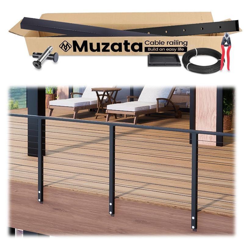 Photo 1 of **used missing parts**Muzata 3'-6'6" Side Mount Complete Kit Cable Railing System 36" Black Cable Railing Post with Cable Rail Handrail 