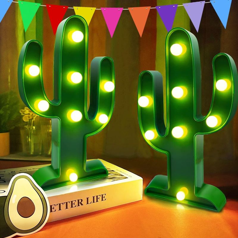 Photo 1 of [ Extra Large & 2 Pack ] Cactus Light Mexican Party Decorations Total 16 LED 10 Inch Cactus Decor Fiesta Cinco De Mayo 