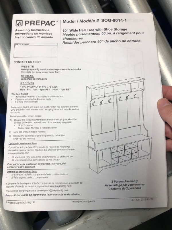 Photo 3 of (READ FULL POST) Prepac Hall Tree Hallway Storage Cabinet with Shoe Cubbies and Coat Hooks, 15.5" D x 60" W x 77" H, Washed White

