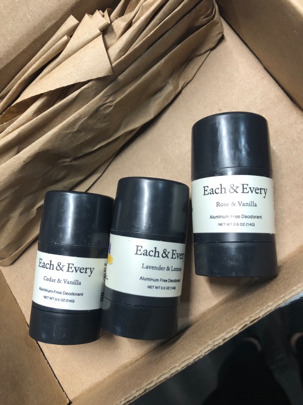 Photo 3 of ***STOCK PHOTO REFERENCE ONLY***
Each & Every 3-Pack Natural Aluminum-Free Deodorant for Sensitive Skin with Essential Oils, Plant-Based Packaging 