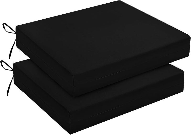 Photo 1 of (READ FULL POST) downluxe Outdoor Chair Cushions Set of 4 for Patio Furniture, Waterproof Square Corner Patio Chair Cushions with Ties, Memory Foam Outdoor Seat Cushion, 18.5" X 16" X 3", Black Black 18.5x16x3 Inch (Pack of 4)