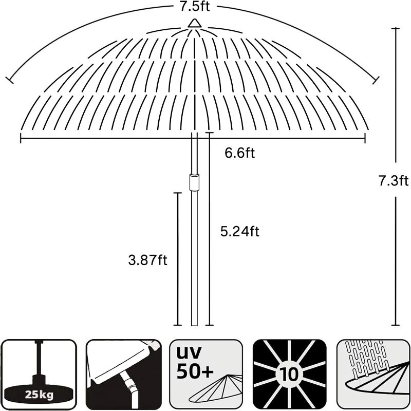 Photo 4 of (READ FULL POST) AMMSUN 7.5ft Hula Thatched Tiki Patio Beach Umbrella Hawaiian Style 10 Ribs UPF 50+ with Tilt Carry Bag for Outdoor Tiki Bar, Tropical Palapa, Patio Garden Beach Pool Backyard Natural Color Natural 7.5ft