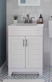 Photo 1 of ***(PARTS ONLY/NON FUNCTIONAL/ NO RETURNS OR REFUNDS) ***
 Style Selections Kirkman 24-in White Single Sink Bathroom Vanity with White Cultured Marble Top
