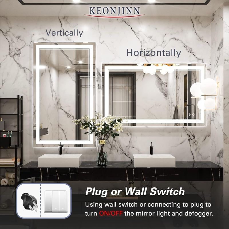 Photo 1 of (READ FULL POST) Keonjinn LED Bathroom Mirror with Lights 40 x 24 Inch Front Lighted Vanity Mirror, UL Listed LED Driver, Wall Mounted Anti-Fog Dimmable LED Makeup Mirror, IP54, Tempered Glass (Horizontal/Vertical) 40x24 In