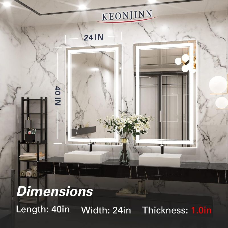 Photo 5 of (READ FULL POST) Keonjinn LED Bathroom Mirror with Lights 40 x 24 Inch Front Lighted Vanity Mirror, UL Listed LED Driver, Wall Mounted Anti-Fog Dimmable LED Makeup Mirror, IP54, Tempered Glass (Horizontal/Vertical) 40x24 In