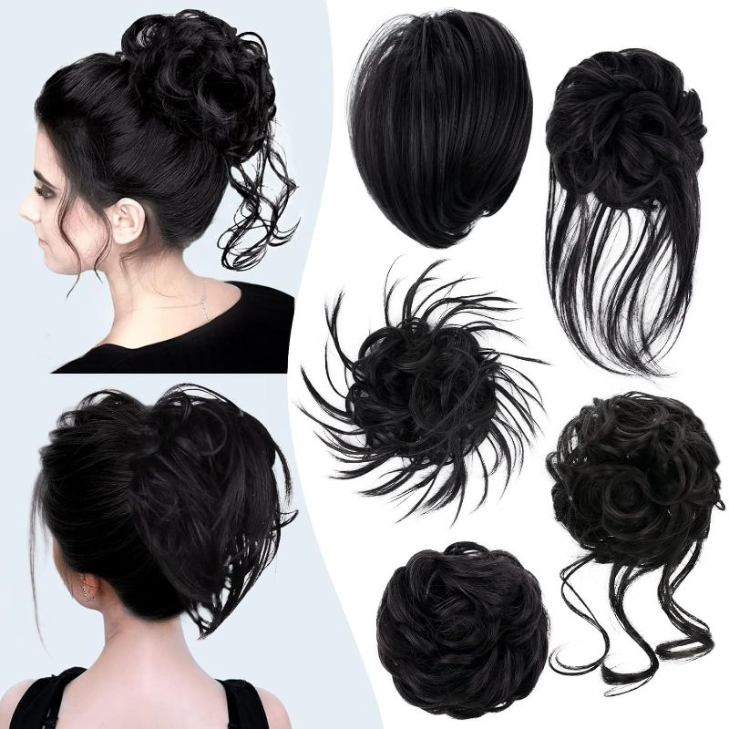 Photo 1 of **General post ***STOCK PHOTO REFERENCE ONLY***
5 Pieces Messy Hair Bun Hairpiece Tousled Updo for Women Hair Extension Ponytail, Black