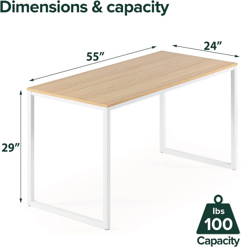 Photo 5 of (READ FULL POST) ZINUS Jennifer 55 Inch White Frame Desk, Computer Workstation, Office Desk, Dining Table, Easy Assembly, Natural
