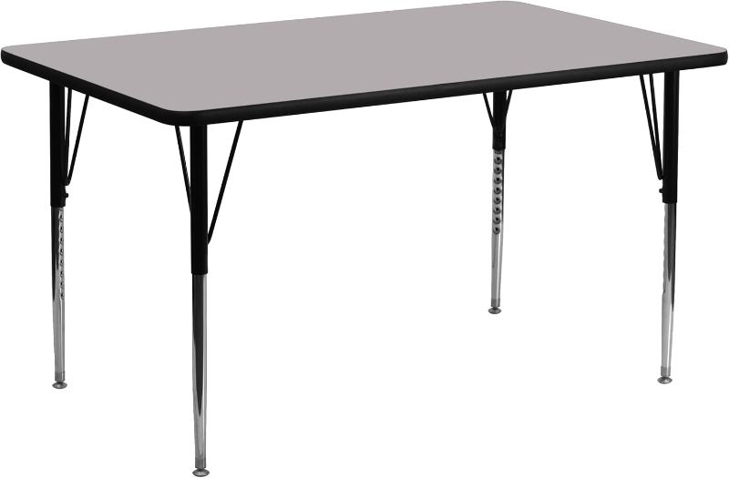 Photo 1 of ***STOCK PHOTO REFERENCE ONLY*** [READ NOTES] 2 SIDED TABLE SILVER PLATE & WOOD PLATE
Flash Furniture Wren 30''W x 72''L Rectangular Grey Thermal Laminate Activity Table - Standard Height Adjustable Legs