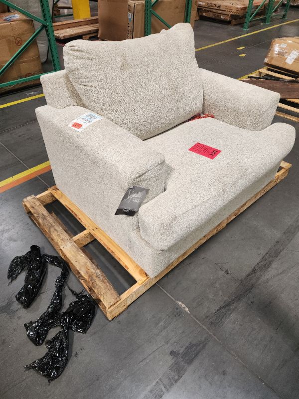 Photo 2 of  ***PALLETIZED ITEM - TRUCK/TRAILER PICKUP ONLY -***   Signature Design by Ashley Soletren Contemporary Chenille Chair and a Half, Off-White