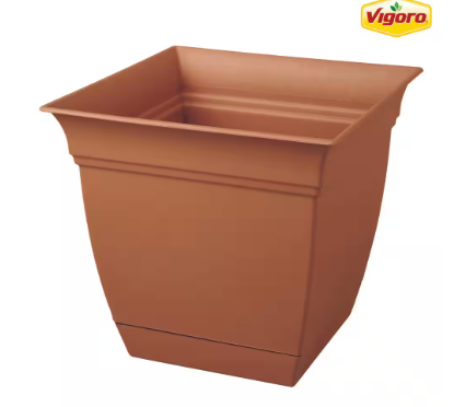 Photo 1 of (PACK OF 28) 6 in. Mirabelle Small Clay Plastic Square Planter (6 in. D x 5.5 in. H) with Drainage Hole and Attached Saucer
