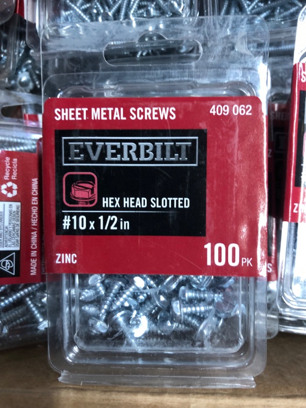 Photo 3 of **BOX OF MISC HARDWARE/COSMETIC (SCREWS) SIZES VARY**
#8 x 1-1/2 in. Slotted Hex Head Zinc Plated Sheet Metal Screws