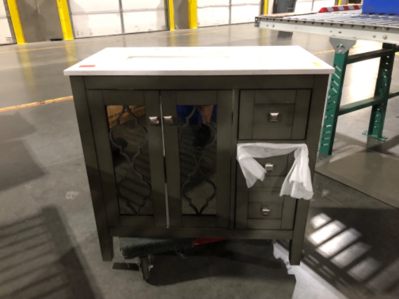 Photo 1 of ***USED - DAMAGED - MISSING PARTS - SEE COMMENTS***
allen + roth Everdene 36-in Gray Undermount Single Sink Bathroom Vanity with Carrera White Engineered Stone Top, 36" x 20" x 34.5"