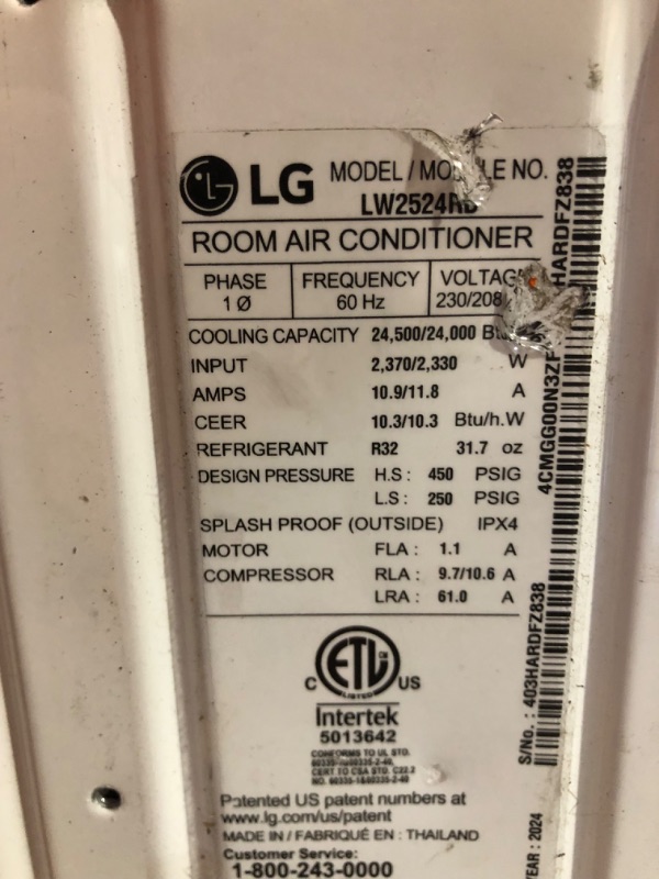 Photo 11 of ***USED - MAJOR DAMAGE - UNTESTED - SEE COMMENTS***
LG 24,500 BTU 208/230-Volt Window Air Conditioner Cools 1,550 Sq. Ft. with Remote in White