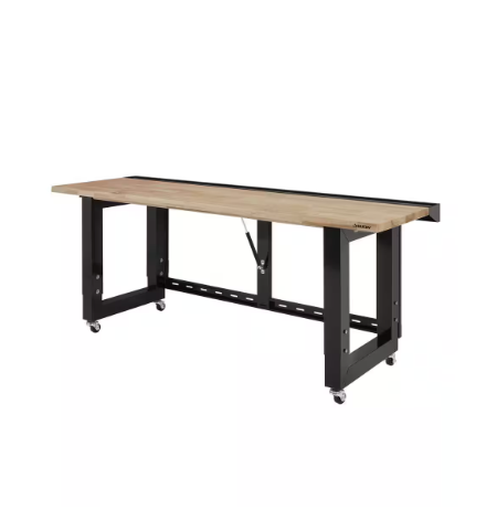 Photo 1 of **NON-REFUNDABLE, PARTS ONLY** Ready-To-Assemble 6 ft. Folding Adjustable Height Solid Wood Top Workbench in Black
