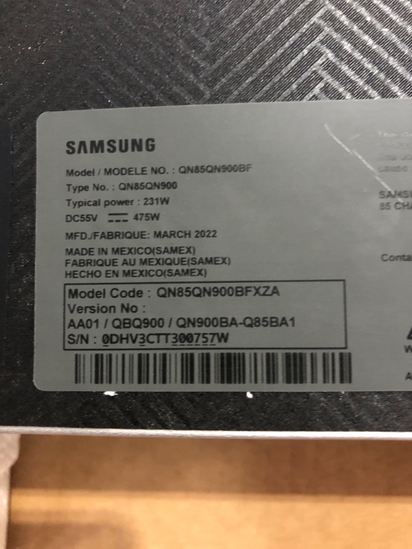 Photo 3 of ***(AS IS/ NON REFUNDABLE)*** (MINOR DAMAGE/ MISSING POWER CORD/ UNABLE TO TEST/ SEE NOTES) ***
(TRUCK OR TRAILER PICK UP ONLY) 
SAMSUNG 85-Inch Class Neo QLED 8K QN900B Series Mini LED Quantum HDR 64x, Infinity Screen, Dolby Atmos, Object Tracking Sound 