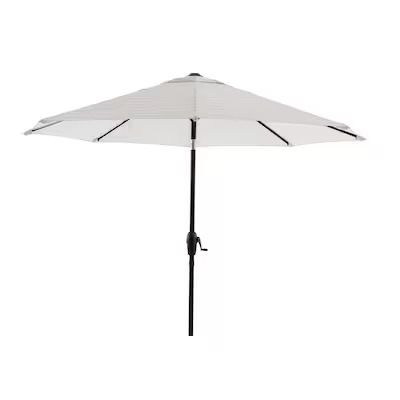 Photo 1 of (READ FULL POST) allen + roth 9-ft Aluminum Tan Striped Auto-tilt Market Patio Umbrella with Lights
