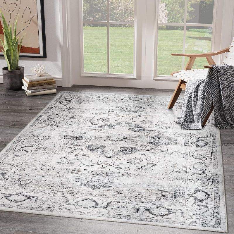 Photo 1 of ***USED - DIRTY***
8x10 Area Rugs for Living Room - Stain Resistant Anti-Slip Backing Washable Rug,Rugs for Bedroom,Dining Room,Vintage Printed Large Area Rug (Ivory/Gray,8'x10')