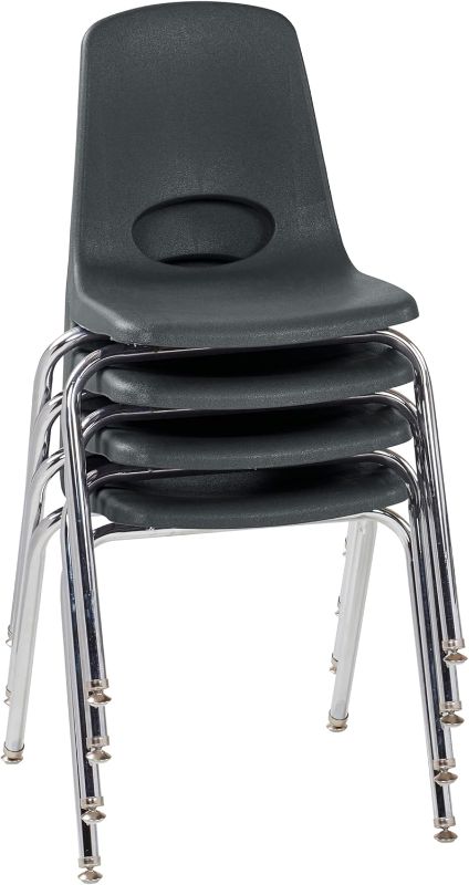 Photo 1 of ***USED - PLASTIC BENT - SEE PICTURES***
Factory Direct Partners 10368-BK 16" School Stack Chair, Stacking Student Seat with Chromed Steel Legs and Nylon Swivel Glides for in-Home Learning, 6 Pack