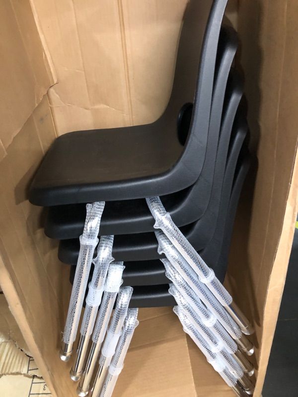 Photo 2 of ***USED - PLASTIC BENT - SEE PICTURES***
Factory Direct Partners 10368-BK 16" School Stack Chair, Stacking Student Seat with Chromed Steel Legs and Nylon Swivel Glides for in-Home Learning, 6 Pack