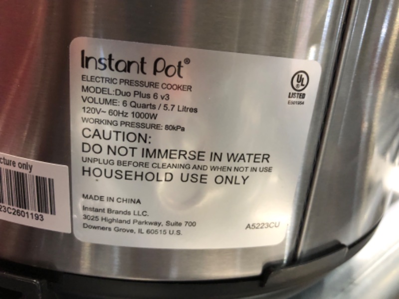 Photo 5 of ***USED - HUGE DENT ON SIDE - POWERS ON - UNABLE TO TEST FURTHER - SEE PICTURES***
Instant Pot Duo Plus 9-in-1 Electric Pressure Cooker, Slow Cooker, Rice Cooker, Steamer, Sauté, Yogurt Maker, Warmer & Sterilizer, Includes App With Over 800 Recipes, Stain