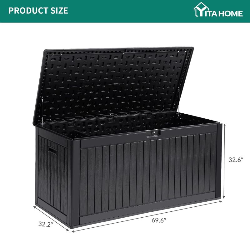 Photo 5 of (READ FULL POST) YITAHOME 260 Gallon Extra Large Deck Box, Double-Wall Resin Outdoor Storage Box with Flexible Divider for Patio Cushions Pool Supplies Garden Tools, 1000lbs Load Capacity, Lockable&Waterproof (Black)
