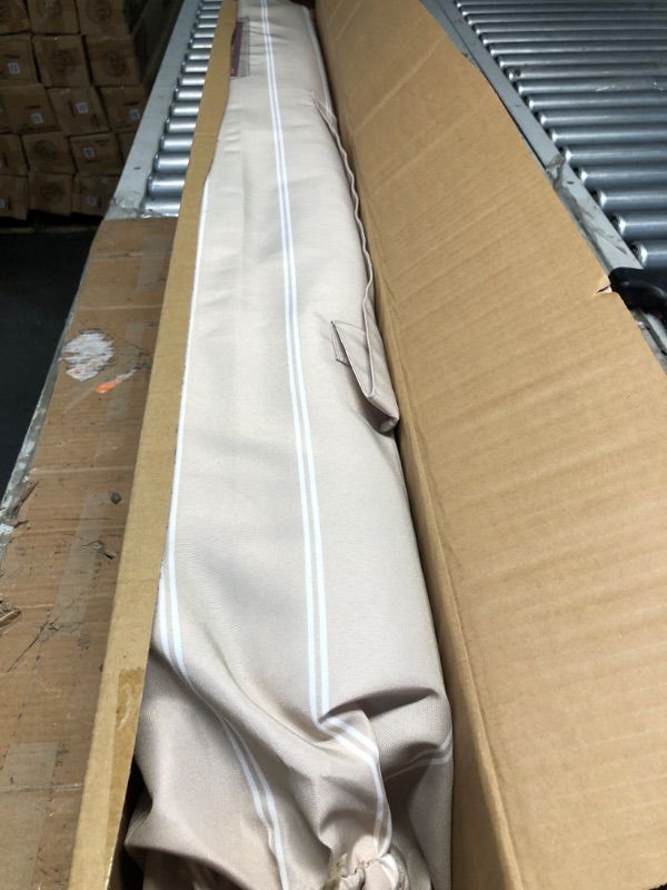 Photo 2 of ***USED - LIKELY MISSING PARTS - UNABLE TO VERIFY FUNCTIONALITY***
allen + roth 9-ft Aluminum Tan Striped Auto-tilt Market Patio Umbrella with Lights