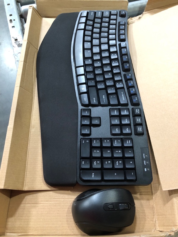 Photo 3 of ***USED SEE NOTES***Amazon Basics Ergonomic Wireless Combo Full-Sized Keyboard with Palm Rest and Comfortable Right-Handed Mouse, 2.4 GHz Wireless USB Receiver, Compatible with PC, Laptop, Black 