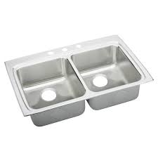 Photo 1 of 33 in. Drop-In 50/50 Double Bowl 20 Gauge Stainless Steel Kitchen Sink with Pull-Out Faucet
