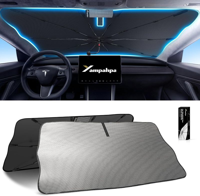 Photo 1 of [2024 upgraded] Windshield Sun Shade Umbrella, Car Sun Shade Windshield Nano Ice Crystal Cooling Foldable UV Block, Sunshade for Car Windshield 360° Rotation Bendable Handle for Cars, Sedan (57x31)
