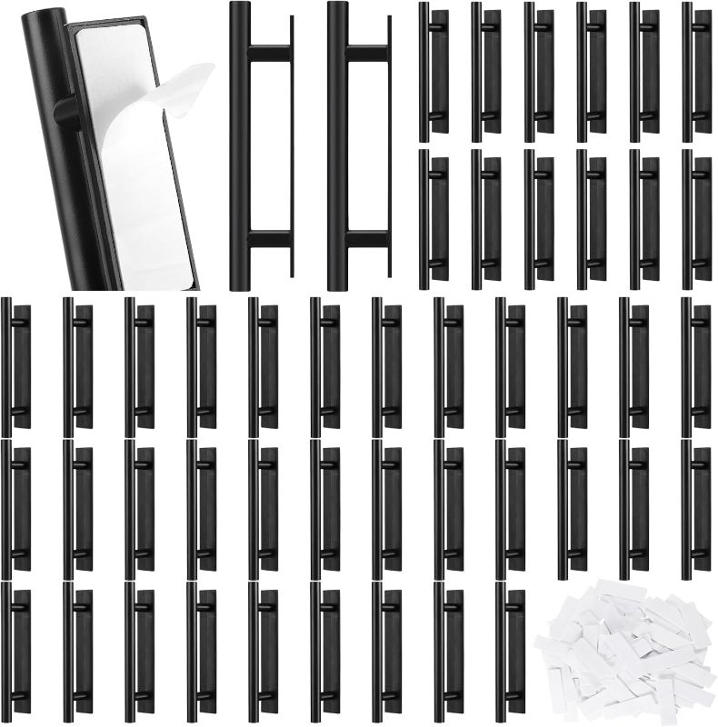 Photo 1 of  Pack Stick Drawer Pulls Stick on Handle ABS Plastic Adhesive Door Handles Pulls Peel and Stick Cabinet Handles Push Pull Helper for Kitchen Cabinet Sliding Door Furniture(Black)