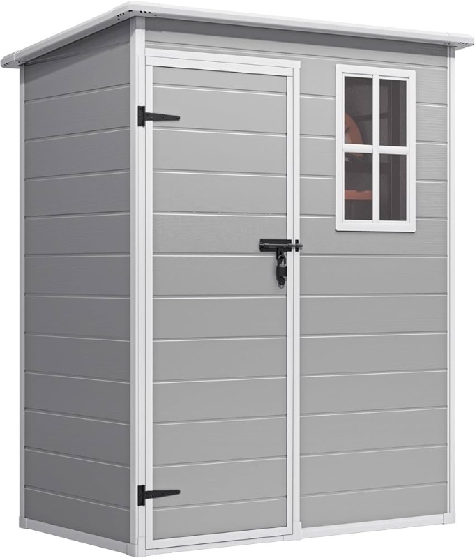 Photo 1 of  ***STOCK PHOTO REFERENCE ONLY***6x4FT Resin Outdoor Storage Shed with Floor, Waterproof Lockable Storage Shed with Window, Plastic Outside Tool Storage Shed for Garden, Backyard, Patio, Lawn, Gray