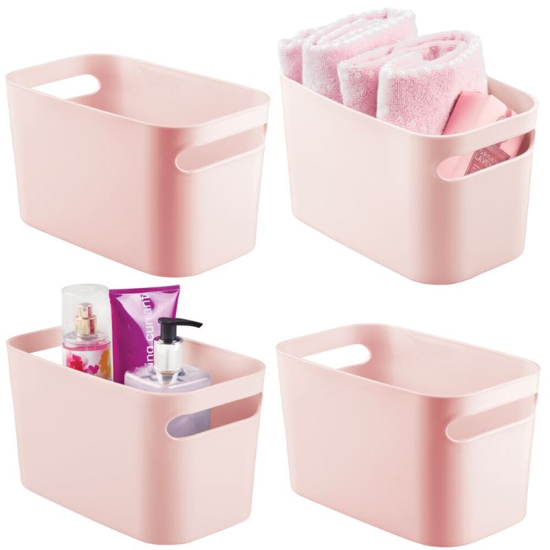 Photo 1 of (READ FULL POST) MDesign Deep Plastic Bath Storage Bin with Handles 10 Long 4 Pack Light Pink
