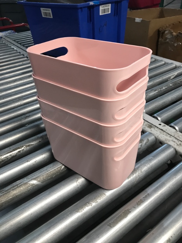 Photo 2 of (READ FULL POST) MDesign Deep Plastic Bath Storage Bin with Handles 10 Long 4 Pack Light Pink
