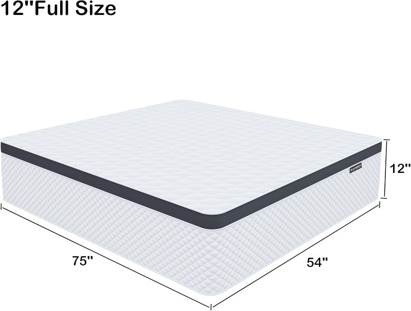 Photo 4 of (READ FULL POST) Full Mattress,12 Inch Full Size Mattress in a Box,Gel Memory Foam and Innerspring Hybrid Mattress with Individual Pocket Spring for Motion Isolation,Pressure Relief,Medium Firm Feel
