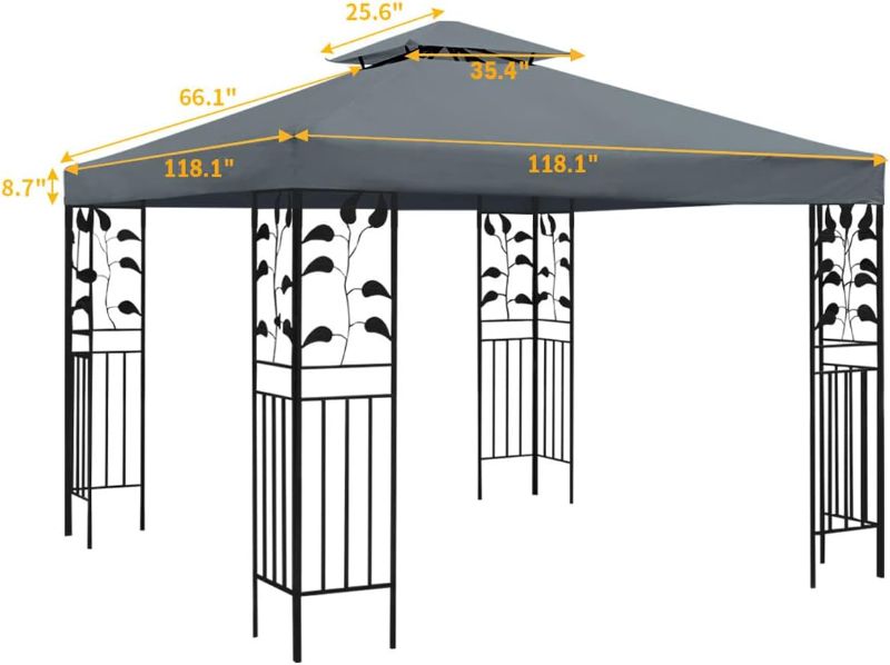 Photo 1 of (READ FULL POST) Kahomvis 11.65-ft x 9.8-ft Metal Patio Gazebo Rectangle Gray Metal Polyester Roof Semi-permanent Gazebo